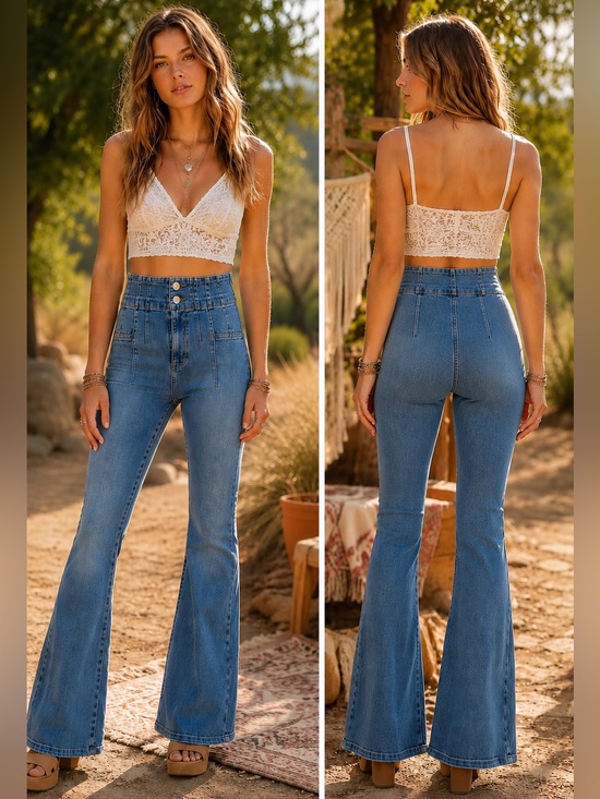 We The Free Denim - High-Waist Flare Women's Jeans in Light Blue